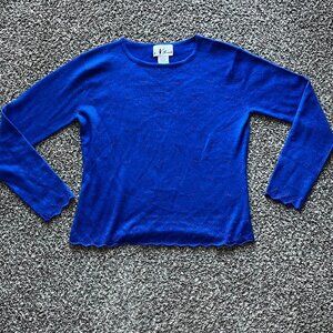 Vintage Sparkly Blouse Womens Medium Blue Scalloped Long Sleeve Holiday Fairy